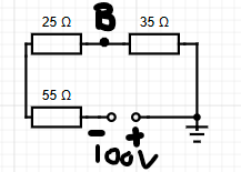 Figure for Vad är potentialen i B? Enkel kretsanalys